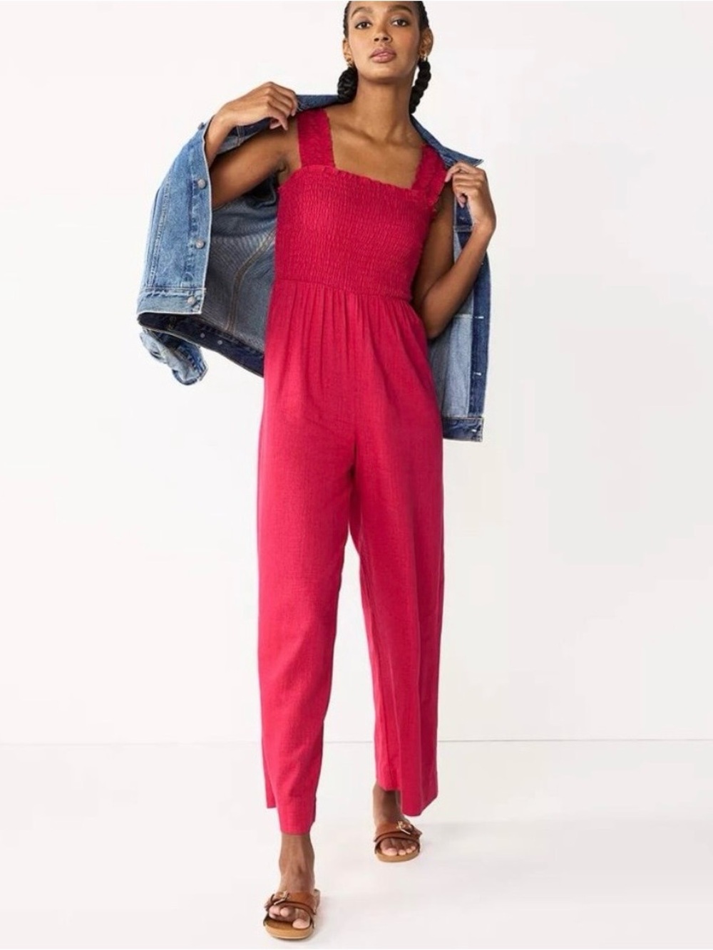 Draper James RSVP Red/Pink Sleeveless Linen Blend Jumpsuit